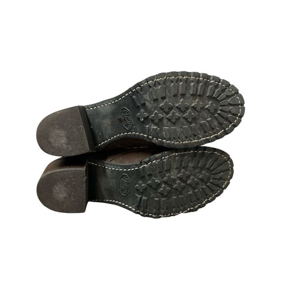 Frye Sabrina 9.5 brown oiled suede lace up 2" block heel ankle boots lug combat - Picture 5 of 10